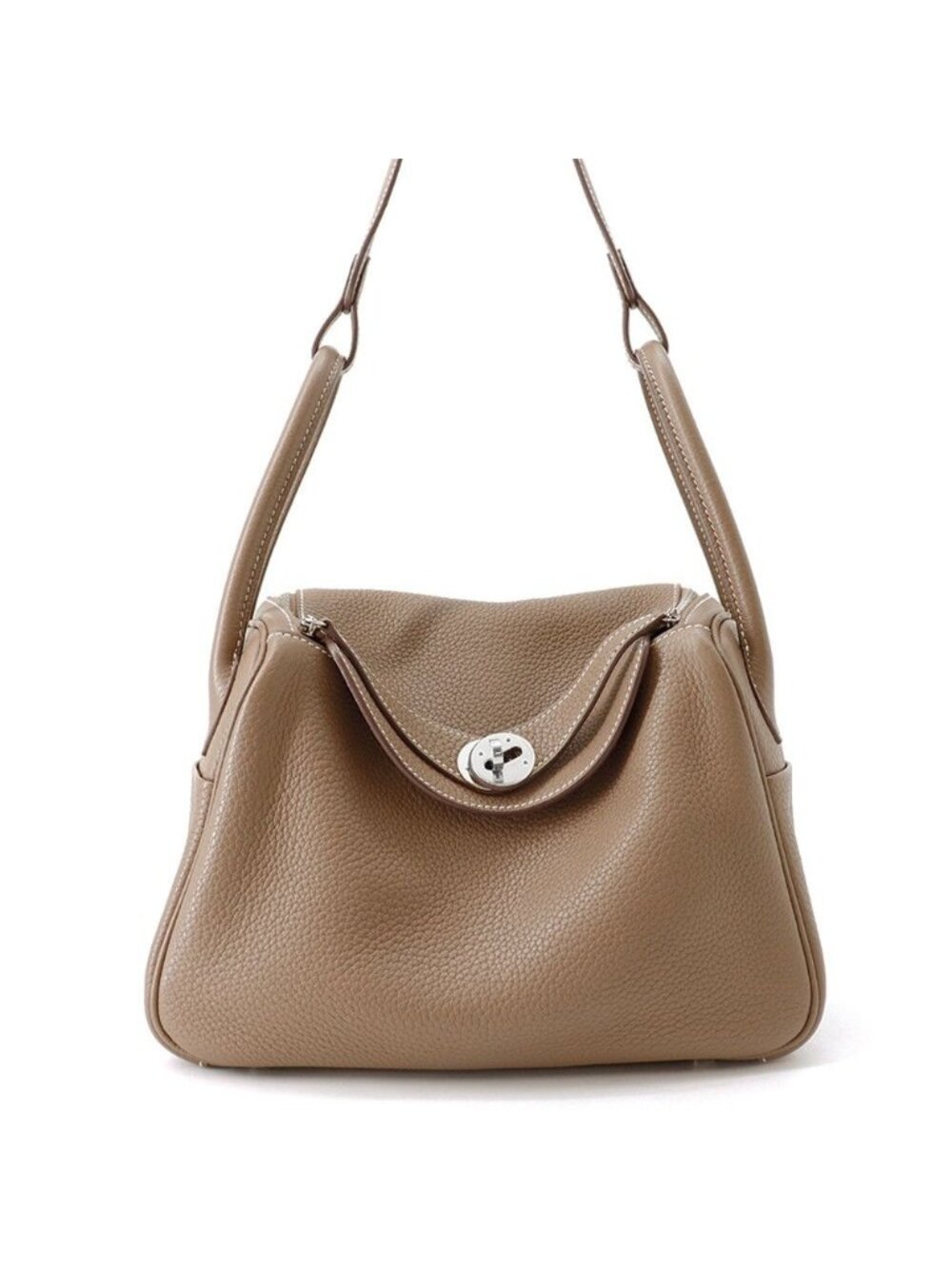 Hermes Lindy 26 Etoupe Silver Taurillon Clemence 2-Way Shoulder Bag